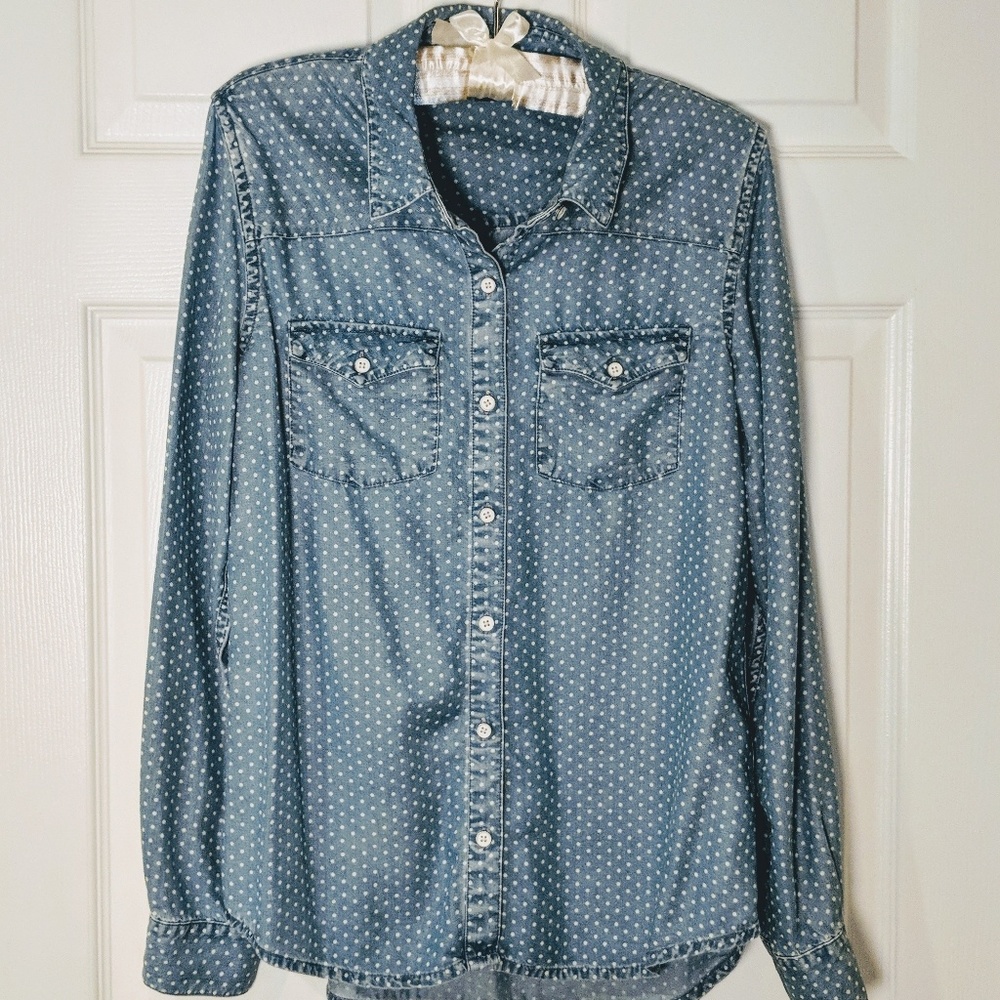 Victoria's Secret Polka Dot Blue Button Down Shirt